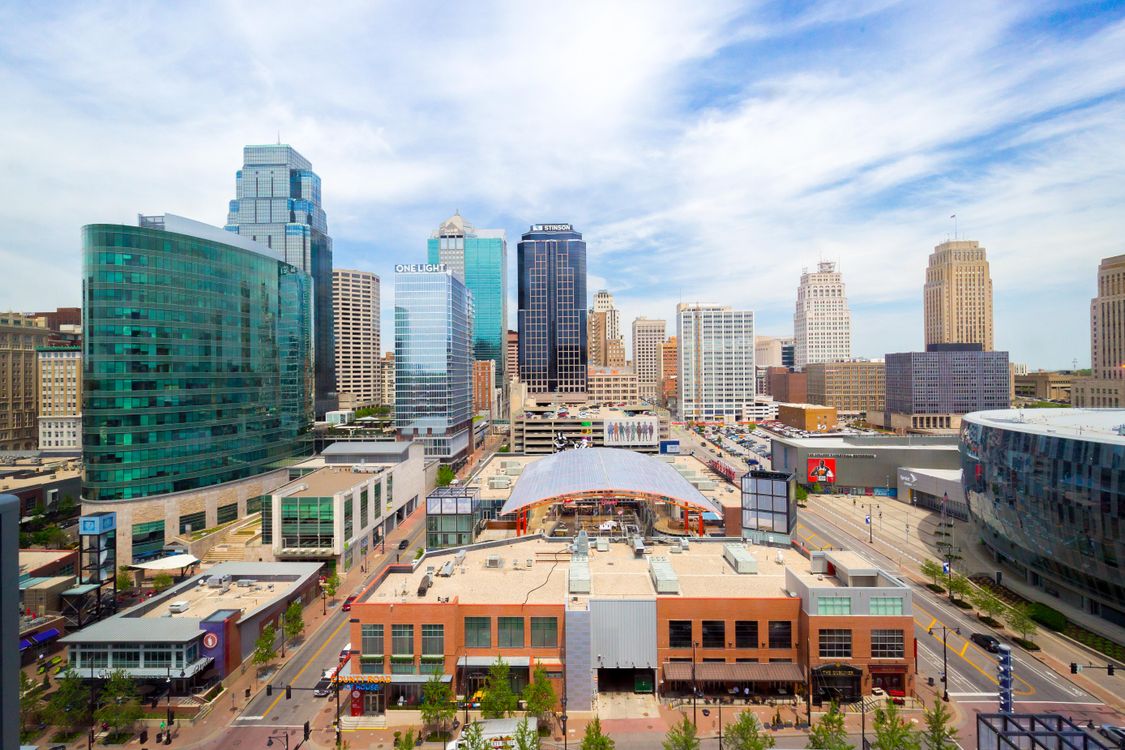 Downtown Kansas City skyline overlooking the Power and Light District